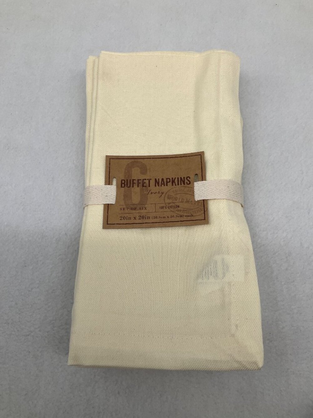 World Market Set of 6 Ivory Buffet Napkins NEW 20" X 20" - Picture 2 of 6